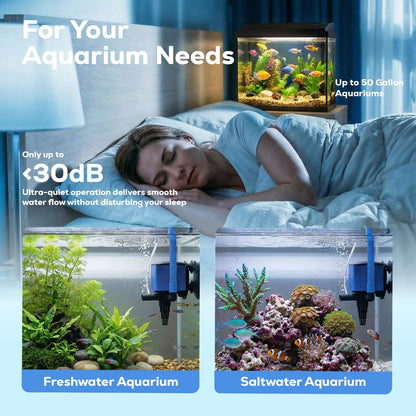 Aquadream 210 GPH Square Submersible Water Pump - 3-In-1 Quiet Filter & Oxygen Aeration Pump, 15W, 3.75" L X 2.75" W X 3" H, 6Ft Tube, Connectors, Power Supply, Easy Install, 1-Year Replacement for Fish Tanks, Fountains, Submersible Water Pumps