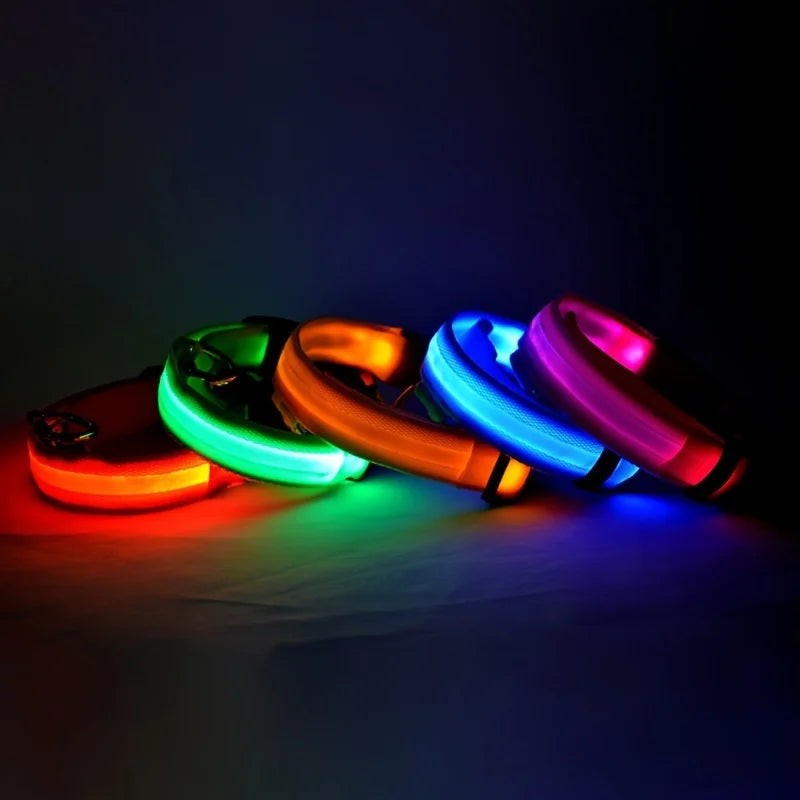 Nylon LED Night Safety Flashing Glow-in-the-Dark Dog Leash Luminous Fluorescent Pet Dog Collar