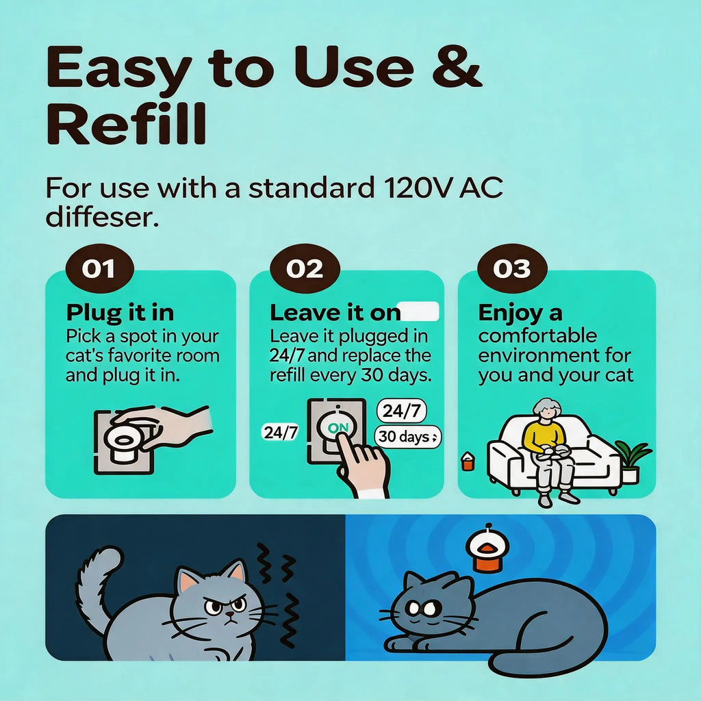 Wavetree Cat Calming Diffuser Kit (60-Day Supply) - Starter Kit + 1 Refill | Helps Support Cats with Stress, Urine Marking, Scratching, Excessive Meowing & Multi-Cat Stress | Results May Vary | Dealsforyoudays