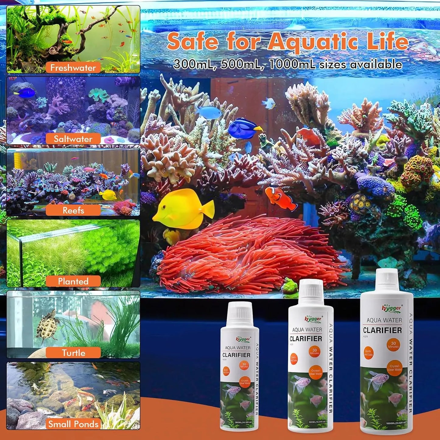 Hygger Aquarium Water Clarifier, Water Clarifier for Fish Tank, Clears Cloudy Water for Freshwater and Saltwater Tanks