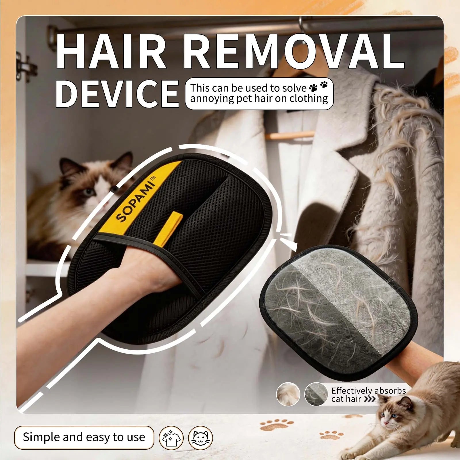 Pet Hair Remover Glove for Clothes and Furniture, Reusable Lint Cleaning Tool-