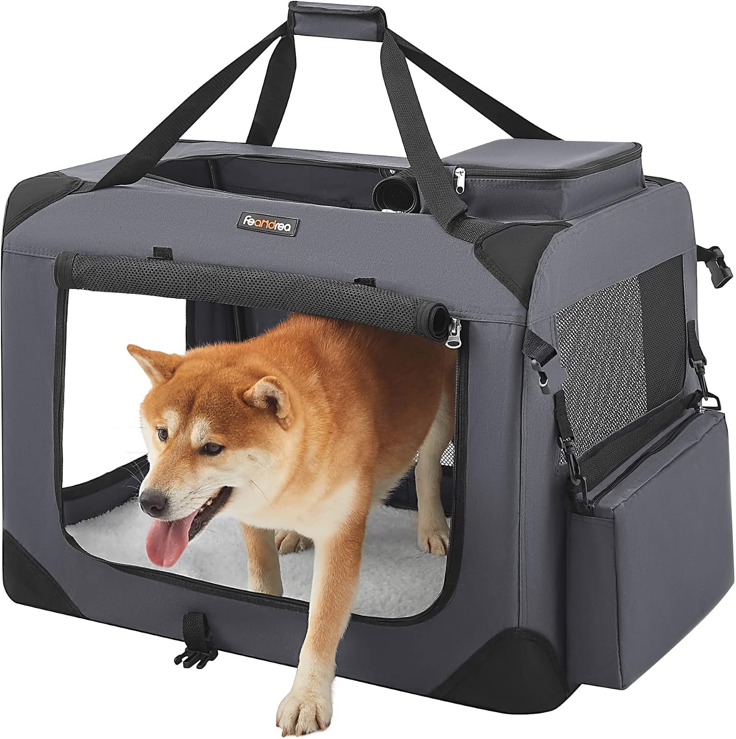 Sac Transport Chat Chien, Caisse Pliable Animaux De Companie, Taille L, Tissu Oxford, Filet, Respirant, Portable, Cadre En Métal, Avec Poignées Et Pochettes, 70 X 52 X 52 Cm, Gris