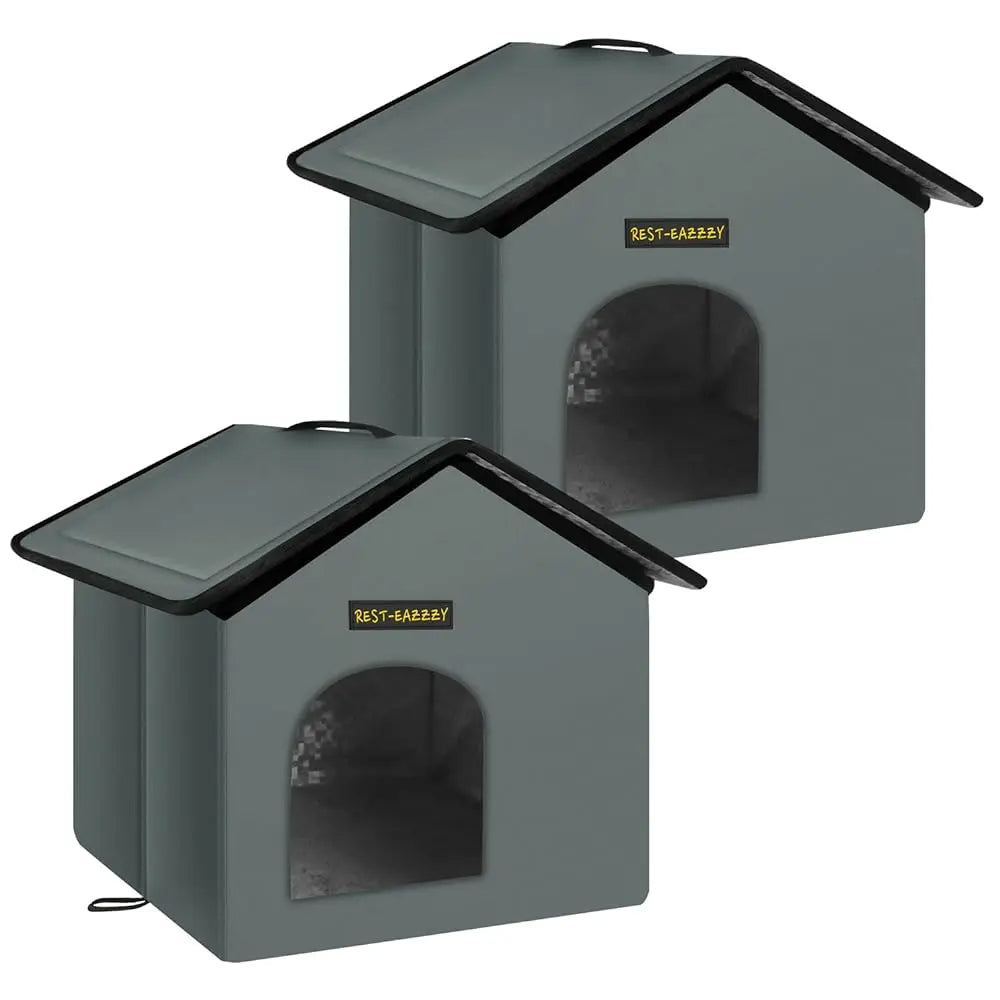 Cat House for Outdoor Cats, Weatherproof and Insulated Feral Cat House with Mat and Clip, Easy to Put Together, Selfwarming Cat Shelter for Winter(Grey, Waterproof House-S)