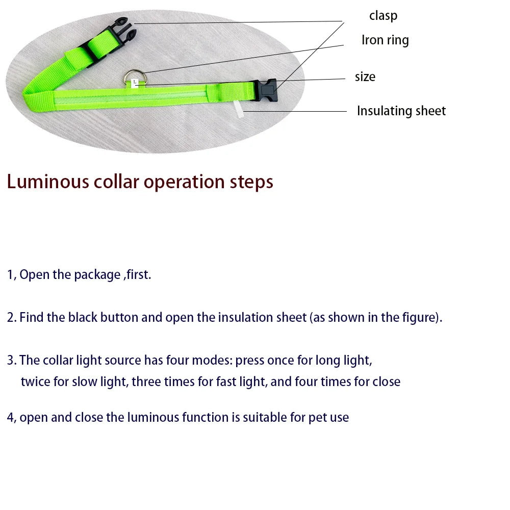 Nylon LED Night Safety Flashing Glow-in-the-Dark Dog Leash Luminous Fluorescent Pet Dog Collar