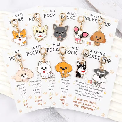 10 Cute Cartoon Puppy Keychains—2D Animal-Themed Keychains, Bag Decoration Pendants, with Inspirational Greeting Cards; Perfect Gift for Dog Lovers, Suitable for Holidays, Birthdays, and Parties, Unisex, Party Favors, Fun Keychain Design, Lightweight Key