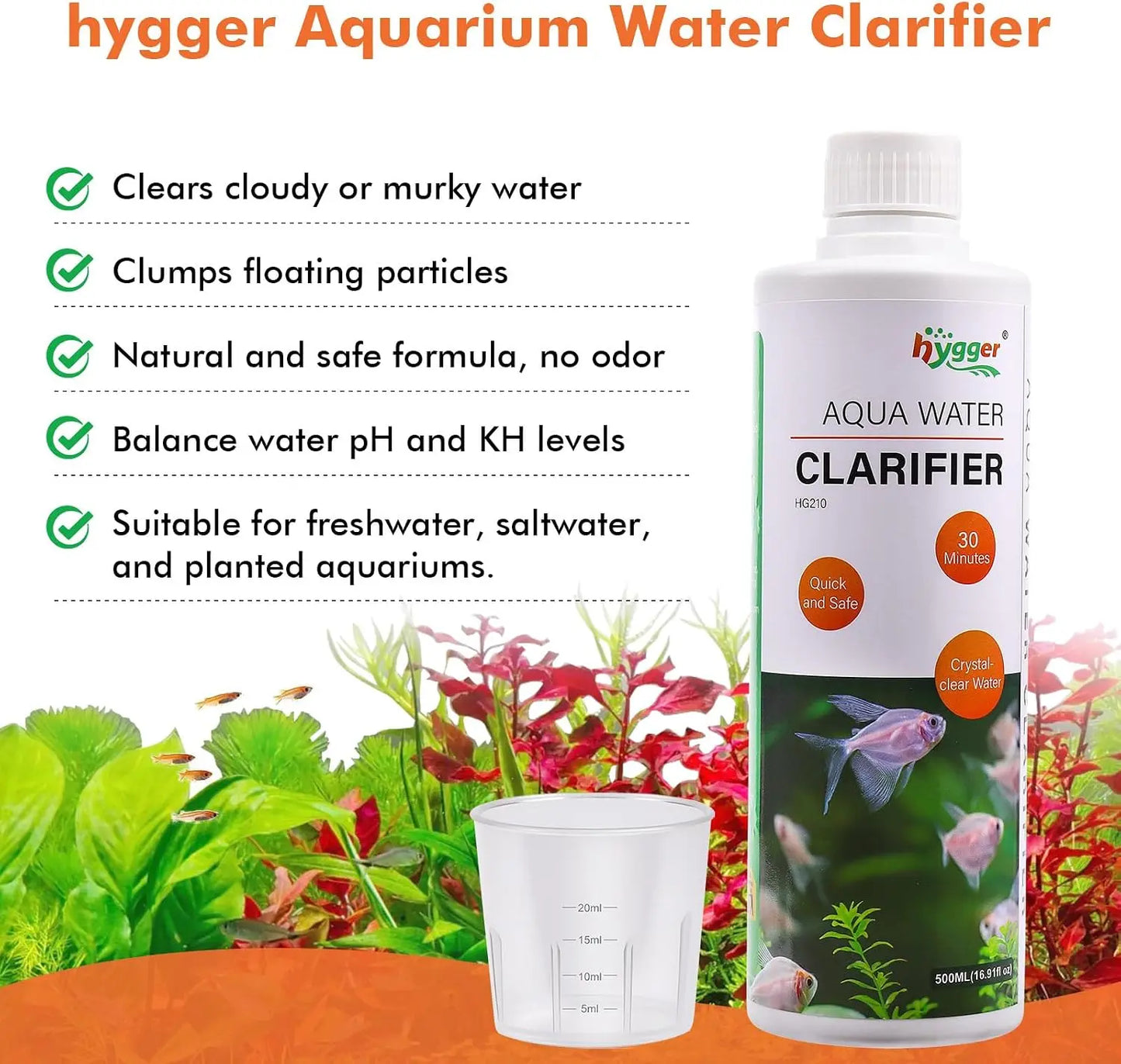 Hygger Aquarium Water Clarifier, Water Clarifier for Fish Tank, Clears Cloudy Water for Freshwater and Saltwater Tanks