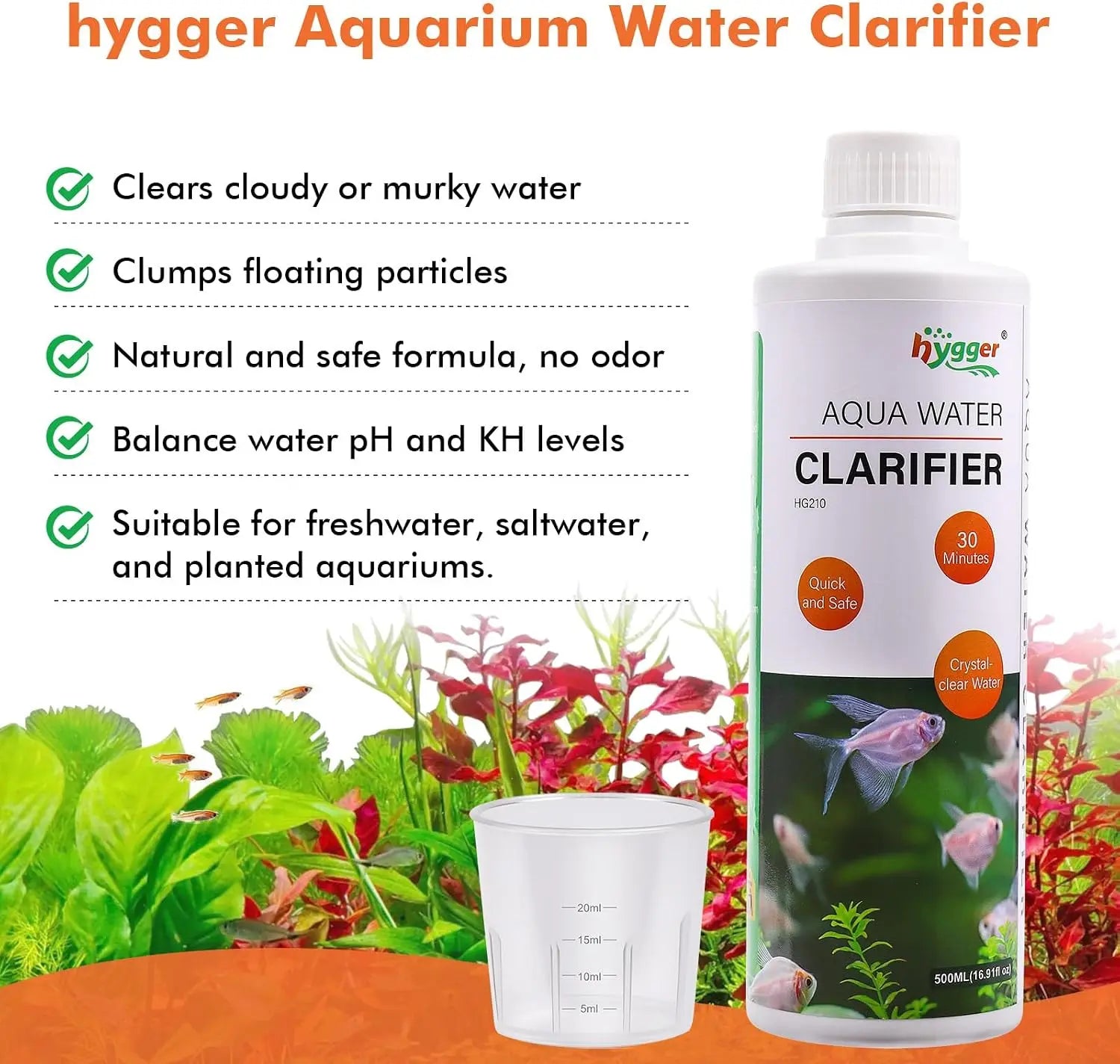Hygger Aquarium Water Clarifier, Water Clarifier for Fish Tank, Clears Cloudy Water for Freshwater and Saltwater Tanks