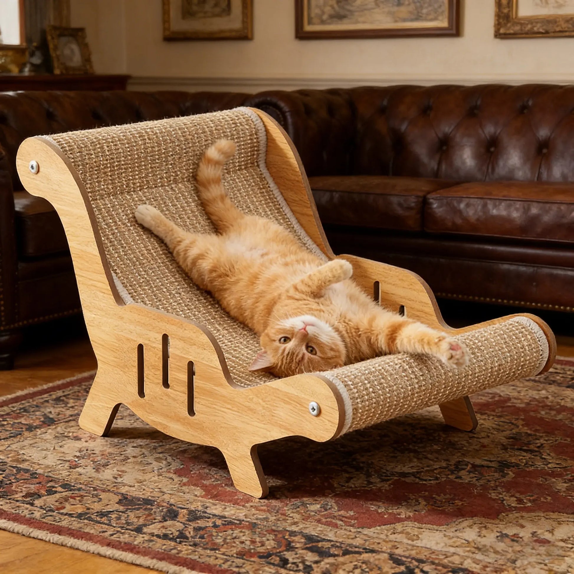 2-In-1 Sisal Cat Scratcher with Hammock & Lounge Chair No Shedding XL Size Breathable Durable All-Season Cat Bed for Claw Sharpening & Rest