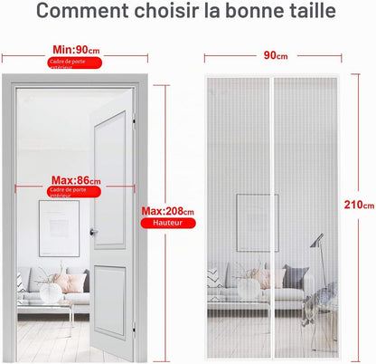 Moustiquaire Porte Fenêtre 90X210Cm, Fermeture Automatique, Blanc | Rideau Porte Moustiquaire Magnétique, Maillage Ultra Fin, Protection Efficace Contre Les Moustiques, Installer Sans Perçage