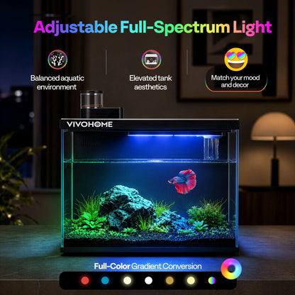 VIVOHOME 5 Gallon Smart Fish Tank with APP Control, Aquarium Starter Kit with Auto Feeder, Temperature Display, RGB LED Light, Self Cleaning Betta Fish Tank for Desktop