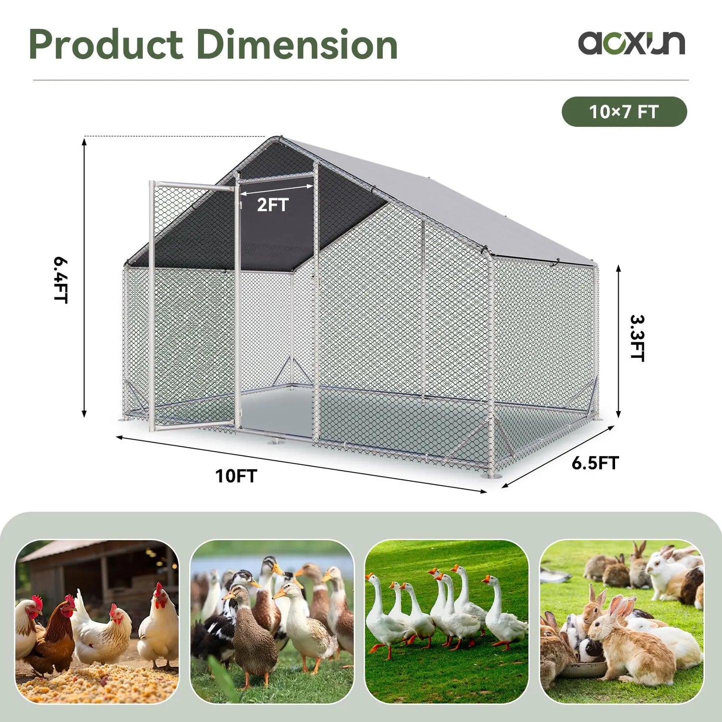 Large Metal Poultry Coop, Hexagonal Wire Mesh Cover, Galvanized Steel Build, 420D Oxford Fabric Spire Peak Roof, Security Lock, All-Season Weatherproof Enclosed Chicken Cage for Yard & Farm, Chicken Cage Enclosed