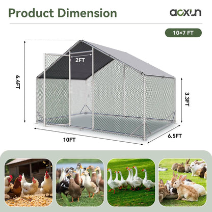Large Metal Poultry Coop, Hexagonal Wire Mesh Cover, Galvanized Steel Build, 420D Oxford Fabric Spire Peak Roof, Security Lock, All-Season Weatherproof Enclosed Chicken Cage for Yard & Farm, Chicken Cage Enclosed