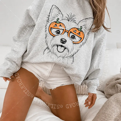 Custom 50+ Dog Breeds Halloween Sweatshirt, Funny Spooky Puppy Graphic Tee, Trick-Or-Treat Dog Tee, Cute Halloween Dog Lover T-Shirt, Unisex Sweaters, Ash Grey Color - AL