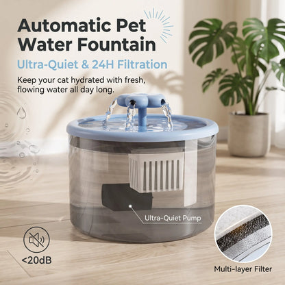 Cat Fountain Water Dispenser, Transparent Design, Quiet Operation, USB Powered, Recirculating Filter, Indoor Cat Drinking Accessory