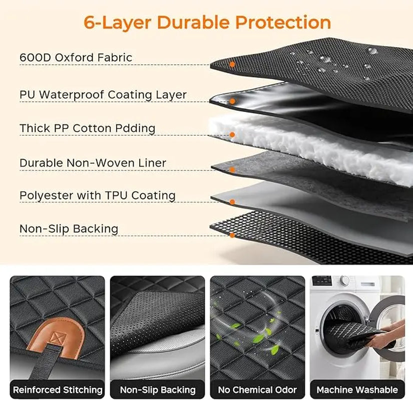 Dog Car Seat Cover - Universal Fit, Waterproof Fabric, Scratchproof, Non-Slip, Washable Pet Back Seat Travel Mat, All Seasons