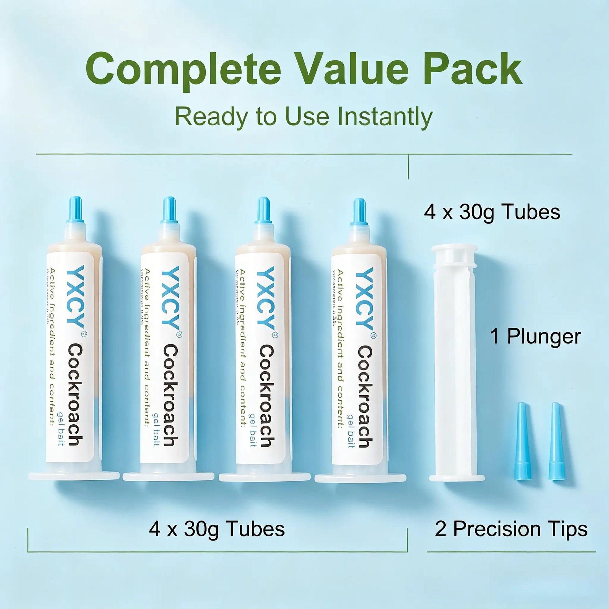 YXCY 30G Cockroach Gel Bait, Effective Cockroach Killer,Roach Repellent,Indoor &Outdoor Roach Killer for German & American Roaches, Gel Repellent with Plunger & Precision Tip