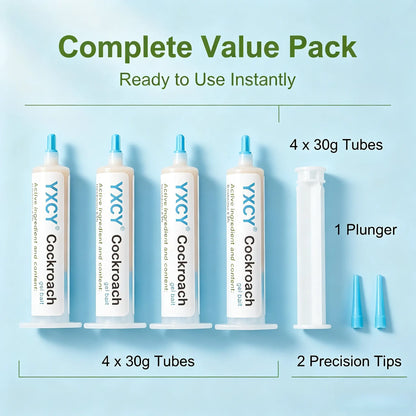 YXCY 30G Cockroach Gel Bait, Effective Cockroach Killer,Roach Repellent,Indoor &Outdoor Roach Killer for German & American Roaches, Gel Repellent with Plunger & Precision Tip
