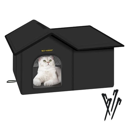 Cat House for Outdoor Cats, Weatherproof and Insulated Feral Cat House with Mat and Clip, Easy to Put Together, Selfwarming Cat Shelter for Winter(Grey, Waterproof House-S)