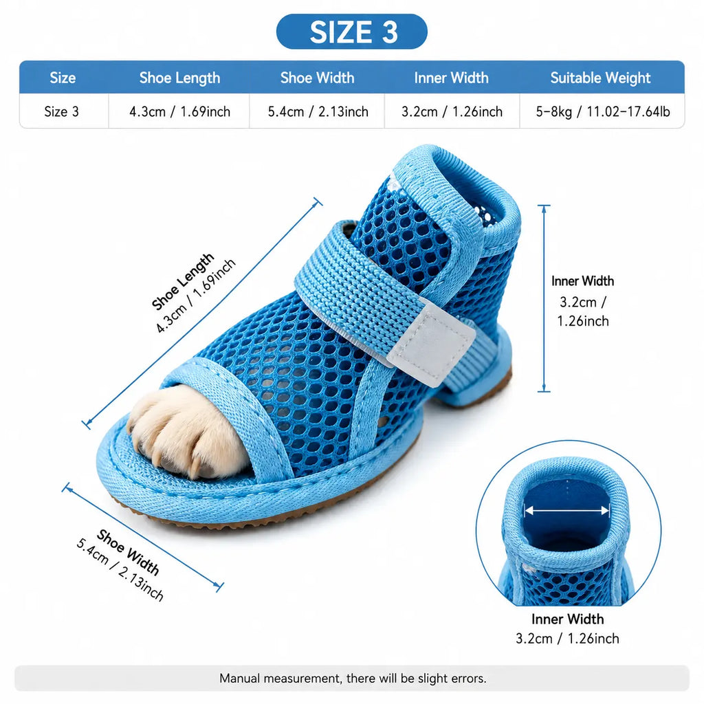 4 Counts Breathable Mesh Dog Shoes, Anti-Slip Adjustable Strap Lightweight Pet Paw Protectors for Summer Daily Outdoor Walking
