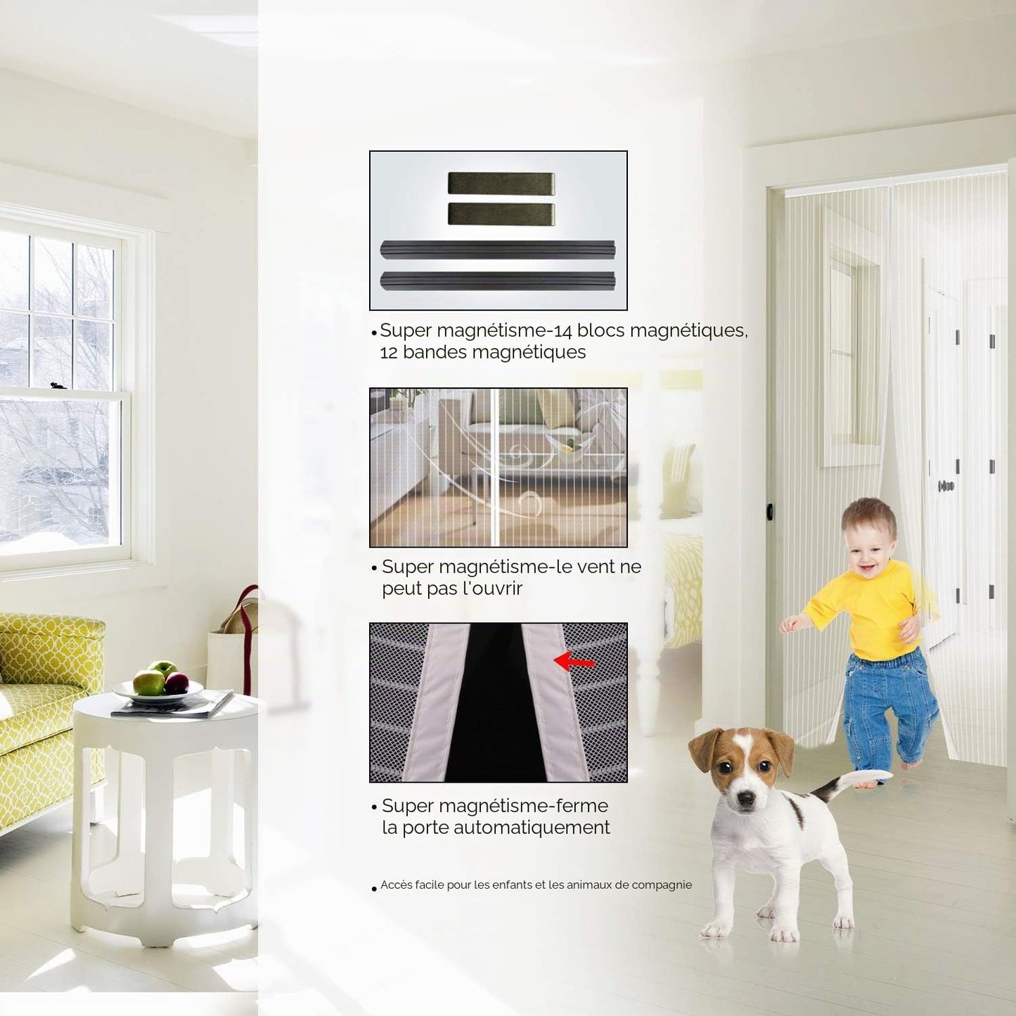 Moustiquaire Porte Fenêtre 90X210Cm, Fermeture Automatique, Blanc | Rideau Porte Moustiquaire Magnétique, Maillage Ultra Fin, Protection Efficace Contre Les Moustiques, Installer Sans Perçage