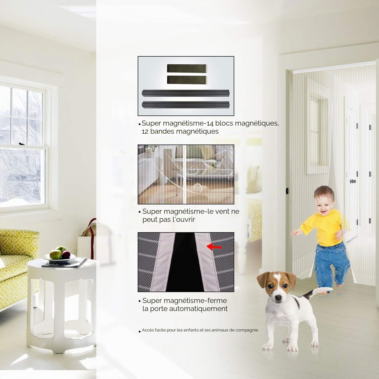 Moustiquaire Porte Fenêtre 90X210Cm, Fermeture Automatique, Blanc | Rideau Porte Moustiquaire Magnétique, Maillage Ultra Fin, Protection Efficace Contre Les Moustiques, Installer Sans Perçage