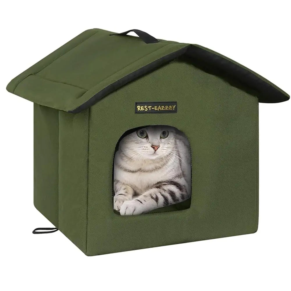 Cat House for Outdoor Cats, Weatherproof and Insulated Feral Cat House with Mat and Clip, Easy to Put Together, Selfwarming Cat Shelter for Winter(Grey, Waterproof House-S)