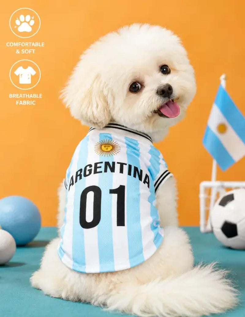 Pet Dog & Cat Knit Soccer Jersey Vest - Striped Graphic, English Numbers & Letters Print, Ribbed Cuffs & Hem, Sport Look, Comfortable & Secure Fit, Fun Element, Stylish Functional 1-Piece Apparel for All Breeds