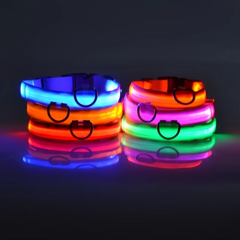 Nylon LED Night Safety Flashing Glow-in-the-Dark Dog Leash Luminous Fluorescent Pet Dog Collar
