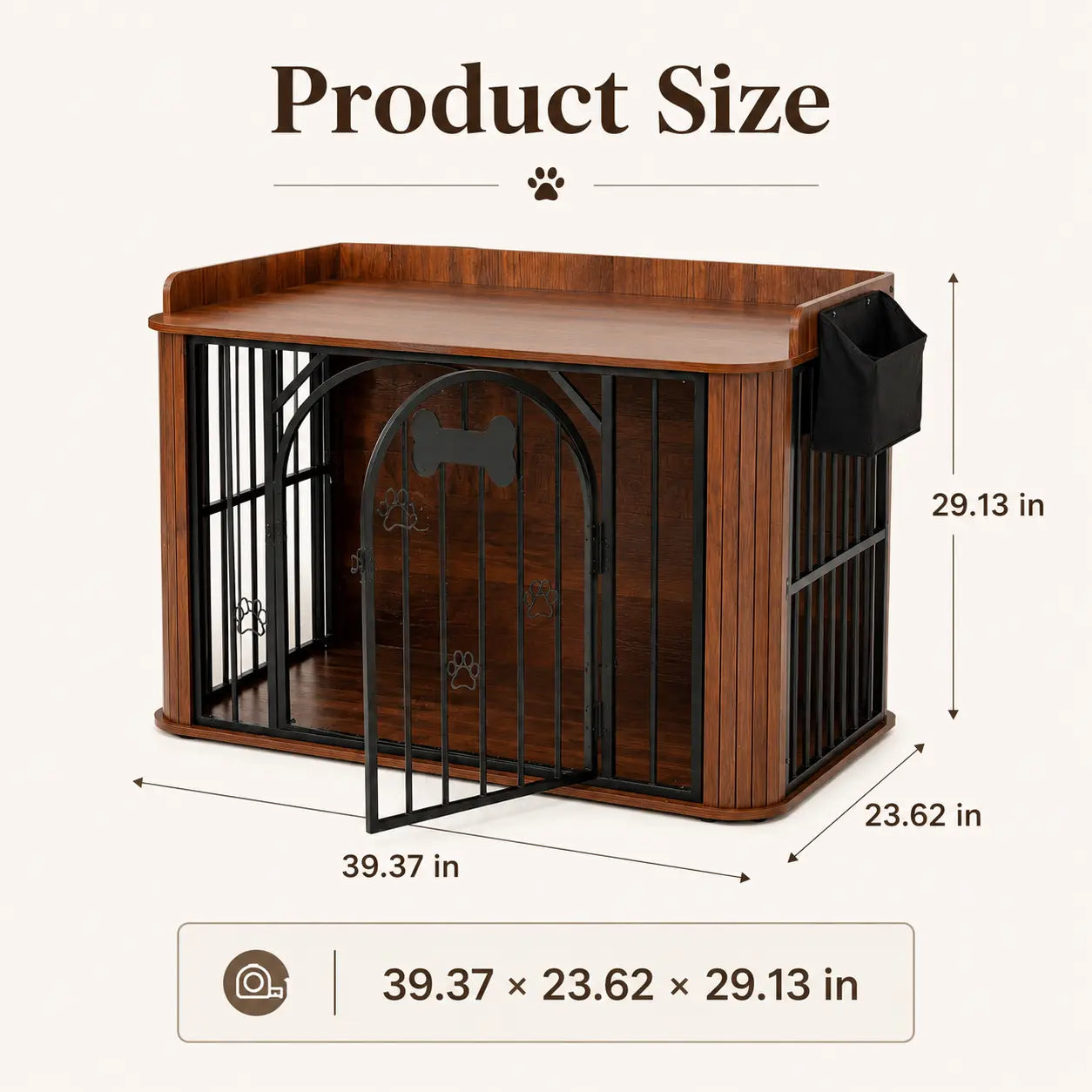 INTERGREAT Wooden Dog Crate Furniture, 40" End Table Dog Kennel with Magnetic Double Doors, Removable Storage Bag & Safety Rounded Corners, Decorative Pet House Indoor for Medium Dogs