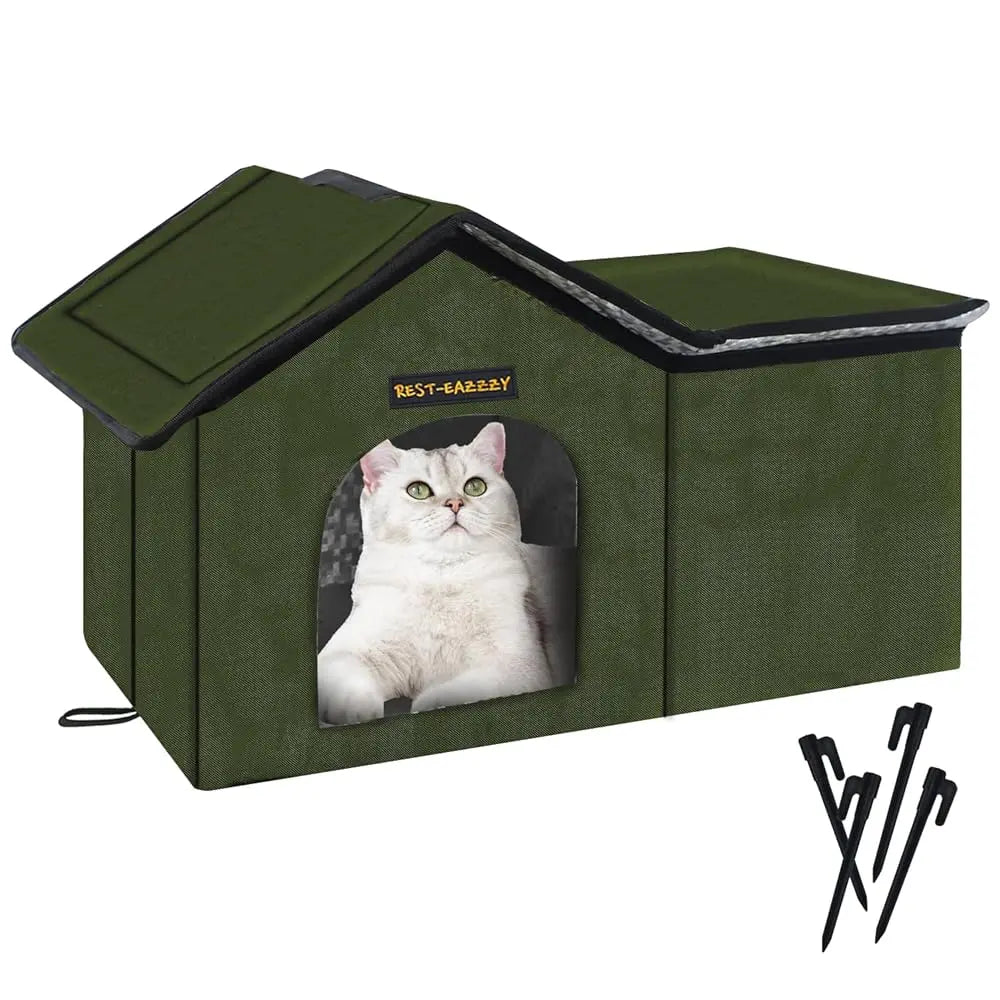 Cat House for Outdoor Cats, Weatherproof and Insulated Feral Cat House with Mat and Clip, Easy to Put Together, Selfwarming Cat Shelter for Winter(Grey, Waterproof House-S)