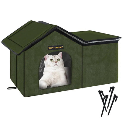 Cat House for Outdoor Cats, Weatherproof and Insulated Feral Cat House with Mat and Clip, Easy to Put Together, Selfwarming Cat Shelter for Winter(Grey, Waterproof House-S)