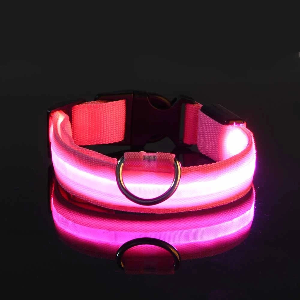 Nylon LED Night Safety Flashing Glow-in-the-Dark Dog Leash Luminous Fluorescent Pet Dog Collar