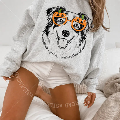 Custom 50+ Dog Breeds Halloween Sweatshirt, Funny Spooky Puppy Graphic Tee, Trick-Or-Treat Dog Tee, Cute Halloween Dog Lover T-Shirt, Unisex Sweaters, Ash Grey Color - AL