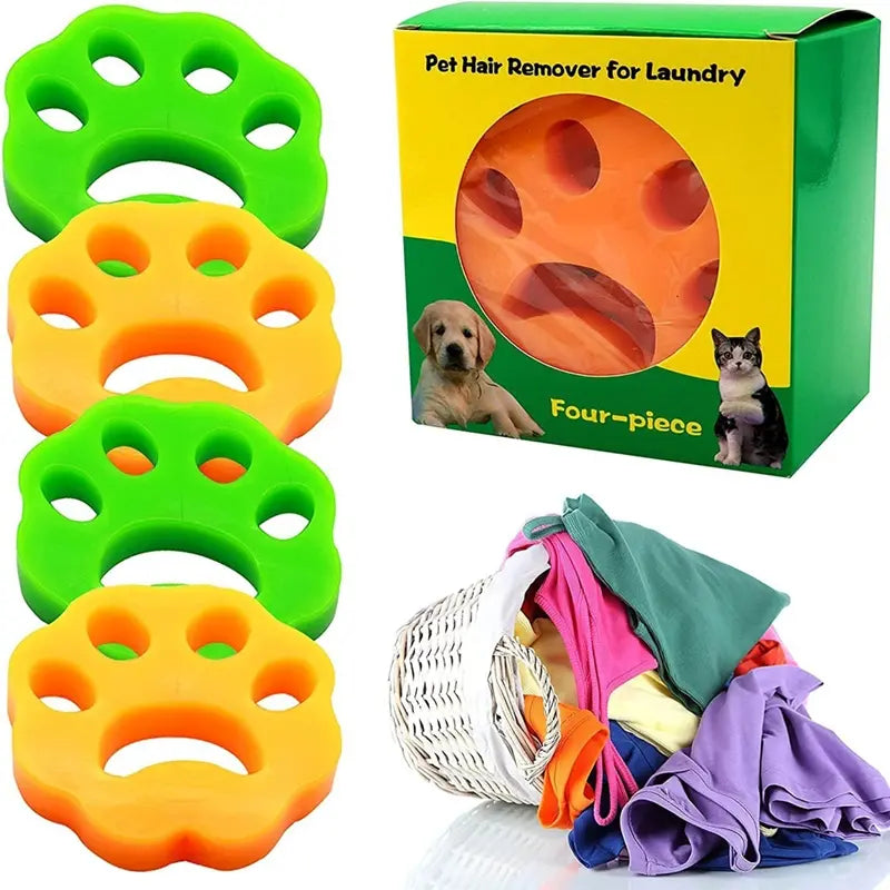 Pet Hair Remover for Washing Machine, 4 Counts/Box Double-Sided Washable Silicone Pet Hair Remover, Pet Laundry Products, Pet Hair Cleaning Tool, Dog & Cat Grooming Supplies, Laundry Balls, Laundry Accessories