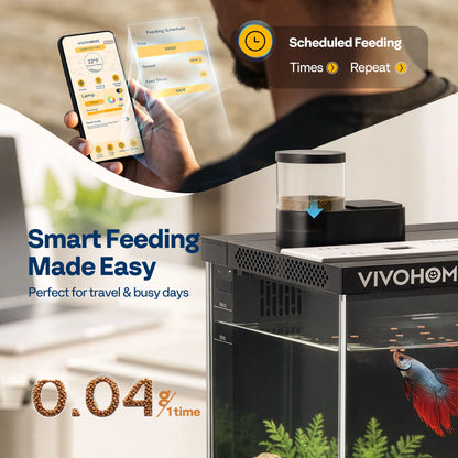 VIVOHOME 5 Gallon Smart Fish Tank with APP Control, Aquarium Starter Kit with Auto Feeder, Temperature Display, RGB LED Light, Self Cleaning Betta Fish Tank for Desktop