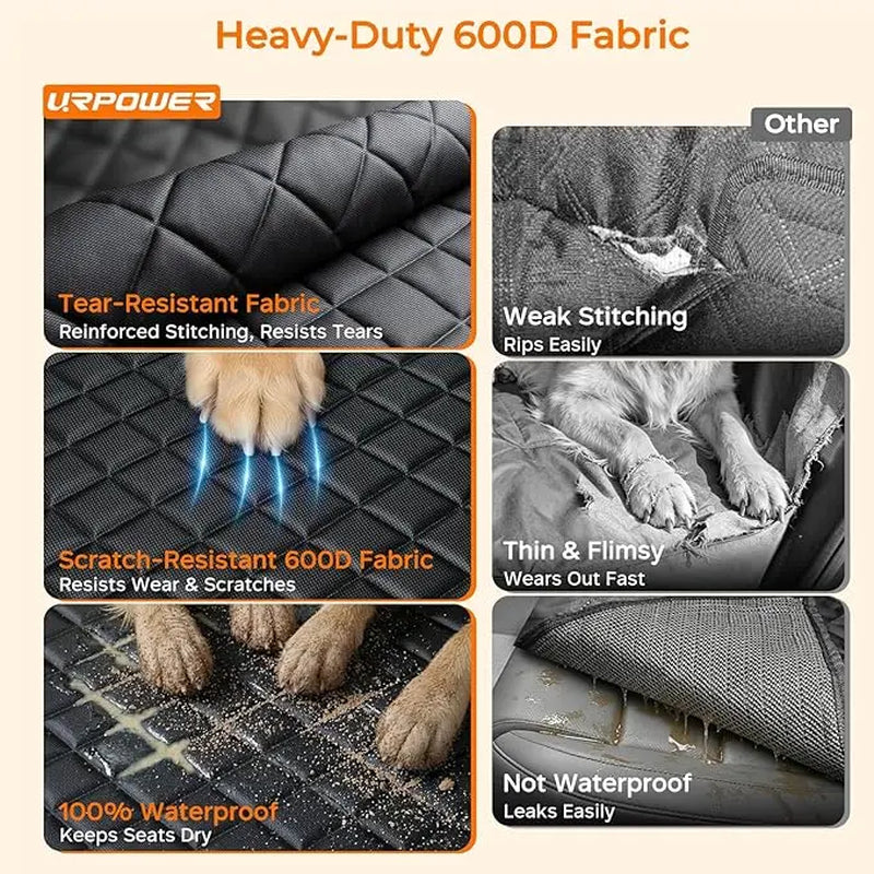 Dog Car Seat Cover - Universal Fit, Waterproof Fabric, Scratchproof, Non-Slip, Washable Pet Back Seat Travel Mat, All Seasons