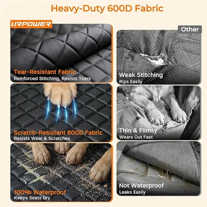 Dog Car Seat Cover - Universal Fit, Waterproof Fabric, Scratchproof, Non-Slip, Washable Pet Back Seat Travel Mat, All Seasons