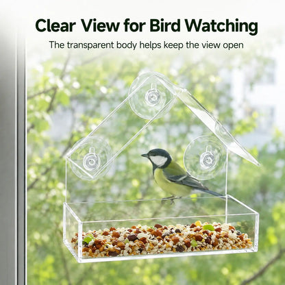Clear Window Bird Feeder with Suction Cups, House-Shaped Wild Bird Feeding Tray for Window Bird Watching