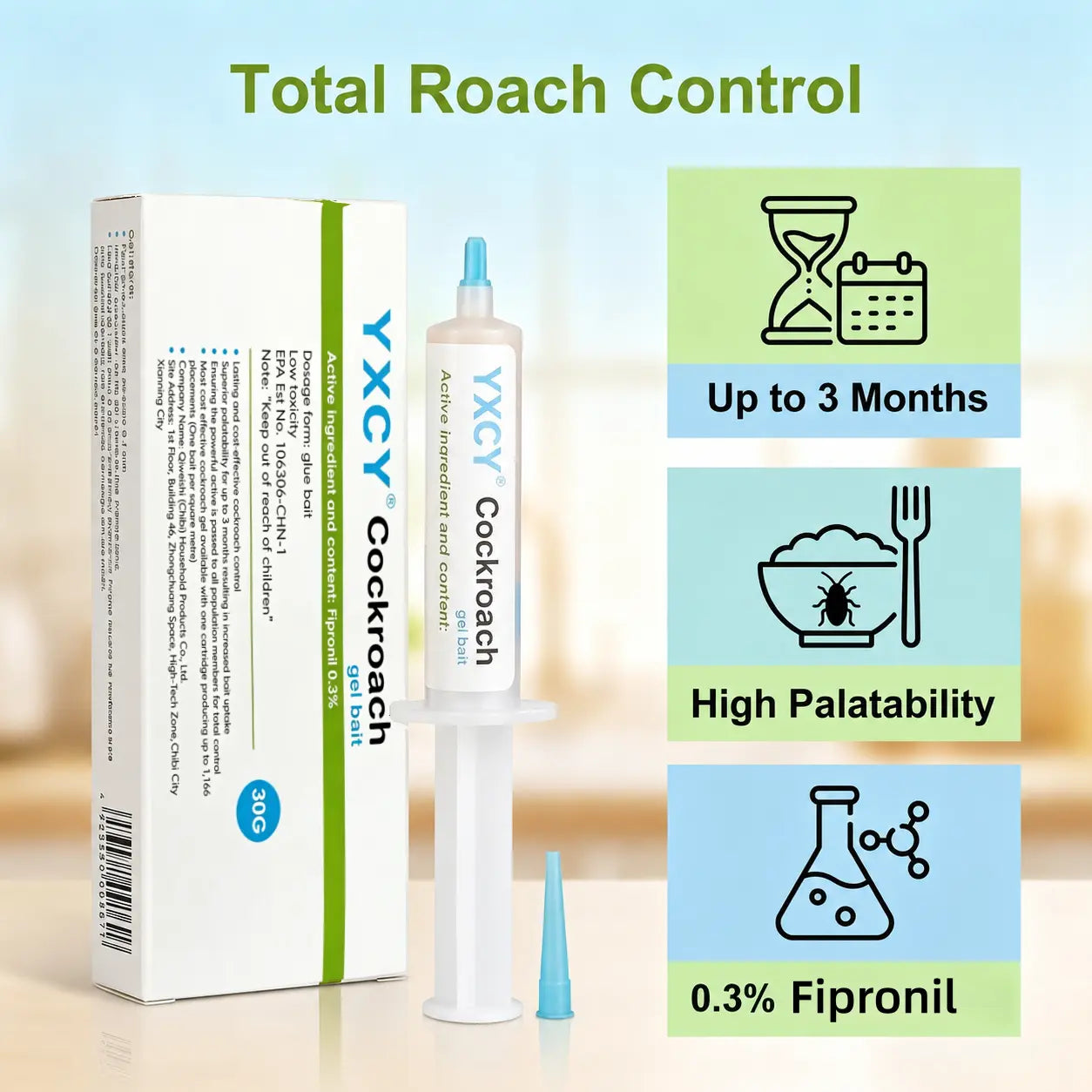 YXCY 30G Cockroach Gel Bait, Effective Cockroach Killer,Roach Repellent,Indoor &Outdoor Roach Killer for German & American Roaches, Gel Repellent with Plunger & Precision Tip
