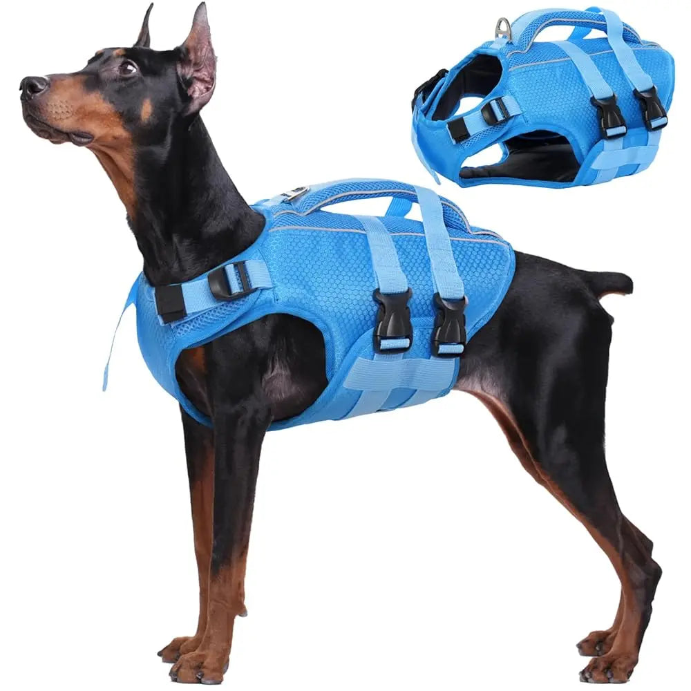 Kuoser Dog Life Jacket High Buoyancy, Reflective Dog Life Vest for Swimming Boating, Adjustable Small Medium Large Dog Lifejacket, Lightweight Dog Life Preserver Rescue Handle Spring Summer Pool