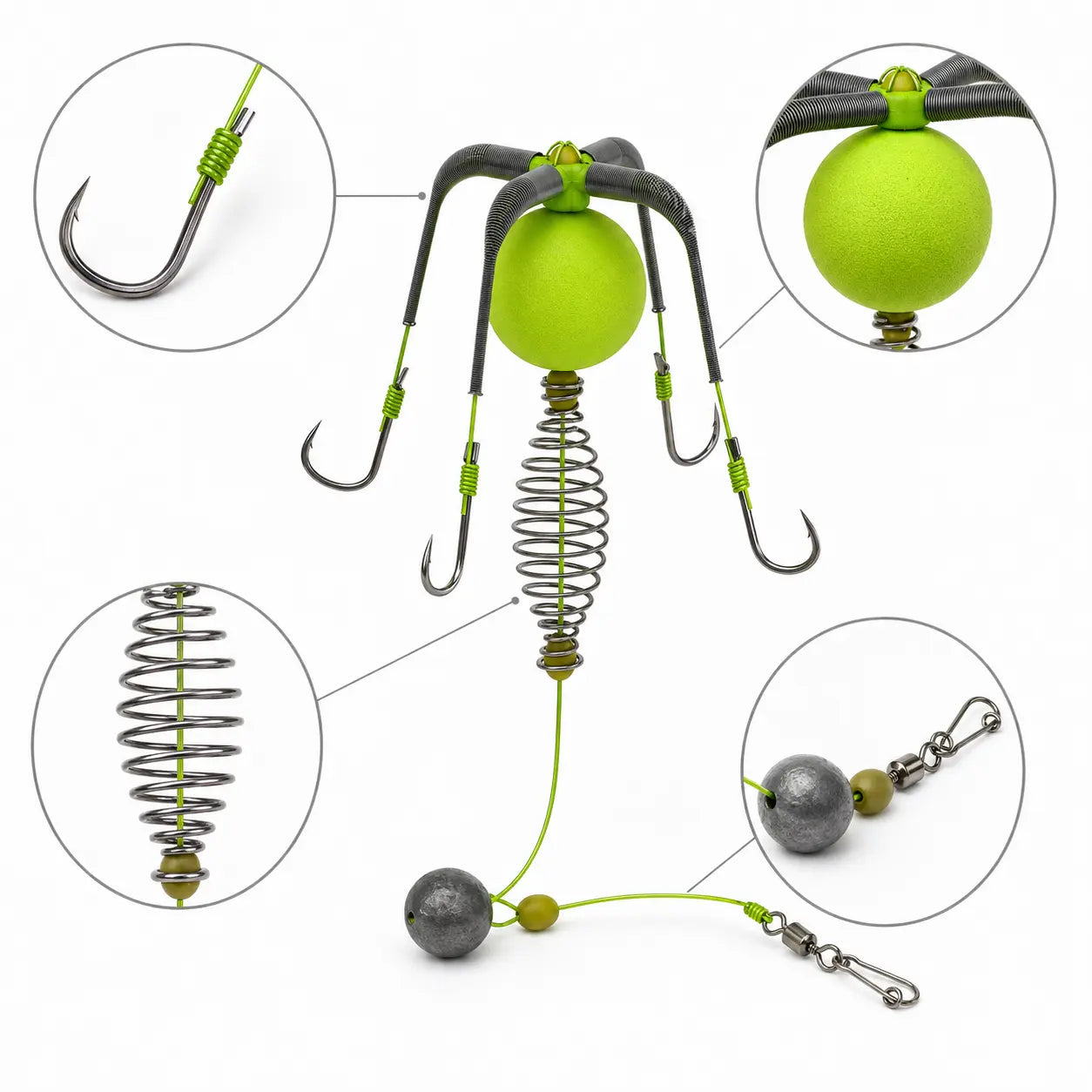 Bait Cage Feeder Rig with Explosion Style Floating Hooks, Anti-Snag Off-Bottom Accessories with Stable Lead Weight for Carp & Catfish, Fishing Accessories, Carp Fishing Setup, round Weights, Fishing Equipment Accessories