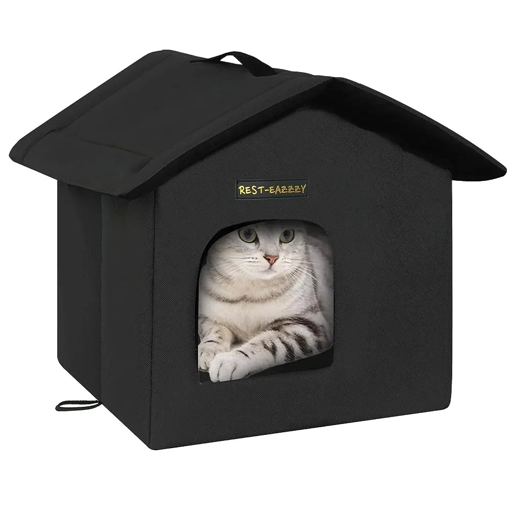 Cat House for Outdoor Cats, Weatherproof and Insulated Feral Cat House with Mat and Clip, Easy to Put Together, Selfwarming Cat Shelter for Winter(Grey, Waterproof House-S)