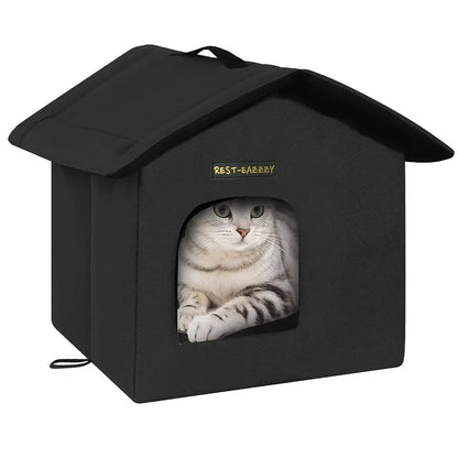 Cat House for Outdoor Cats, Weatherproof and Insulated Feral Cat House with Mat and Clip, Easy to Put Together, Selfwarming Cat Shelter for Winter(Grey, Waterproof House-S)