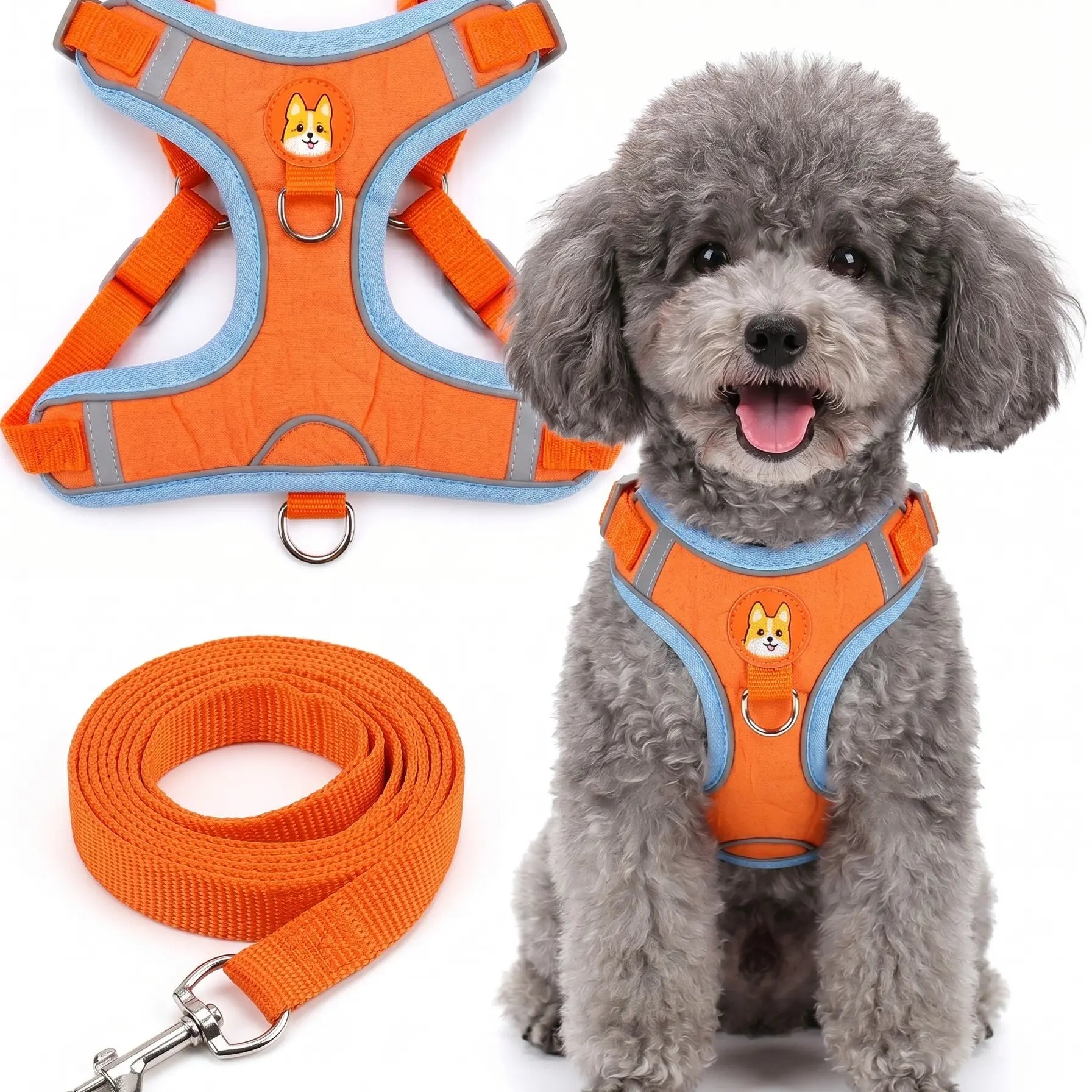 2 Pack Adjustable Pet Harness & Leash Set, Soft Suede Vest, Durable & Reflective, No-Tangle Leash for Easy Walking, Ideal for Daily Walks & Night Outdoor Use