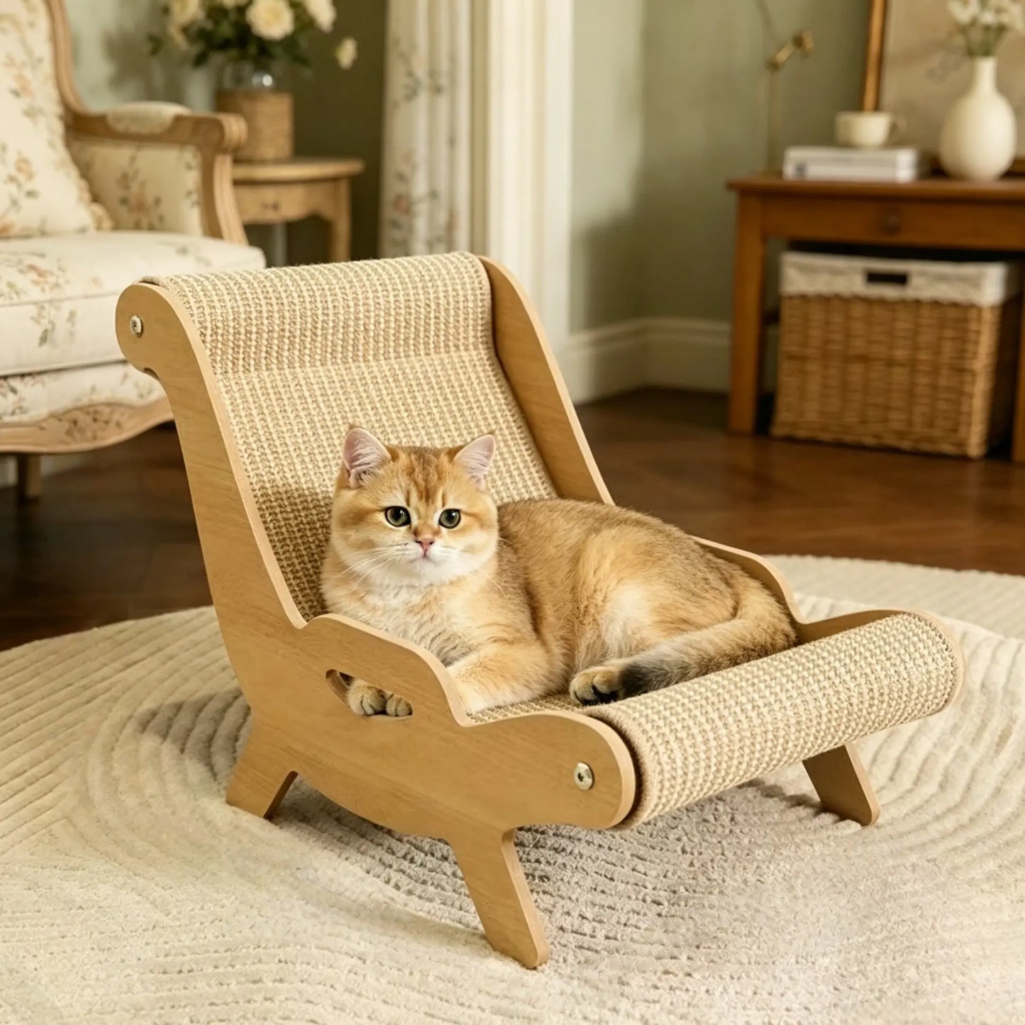 2-In-1 Sisal Cat Scratcher with Hammock & Lounge Chair No Shedding XL Size Breathable Durable All-Season Cat Bed for Claw Sharpening & Rest