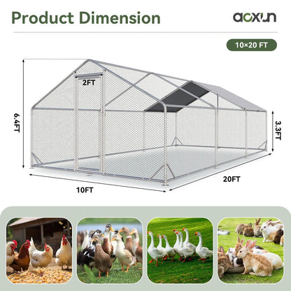 Large Metal Poultry Coop, Hexagonal Wire Mesh Cover, Galvanized Steel Build, 420D Oxford Fabric Spire Peak Roof, Security Lock, All-Season Weatherproof Enclosed Chicken Cage for Yard & Farm, Chicken Cage Enclosed