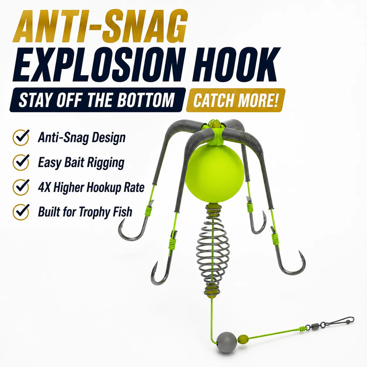Bait Cage Feeder Rig with Explosion Style Floating Hooks, Anti-Snag Off-Bottom Accessories with Stable Lead Weight for Carp & Catfish, Fishing Accessories, Carp Fishing Setup, round Weights, Fishing Equipment Accessories