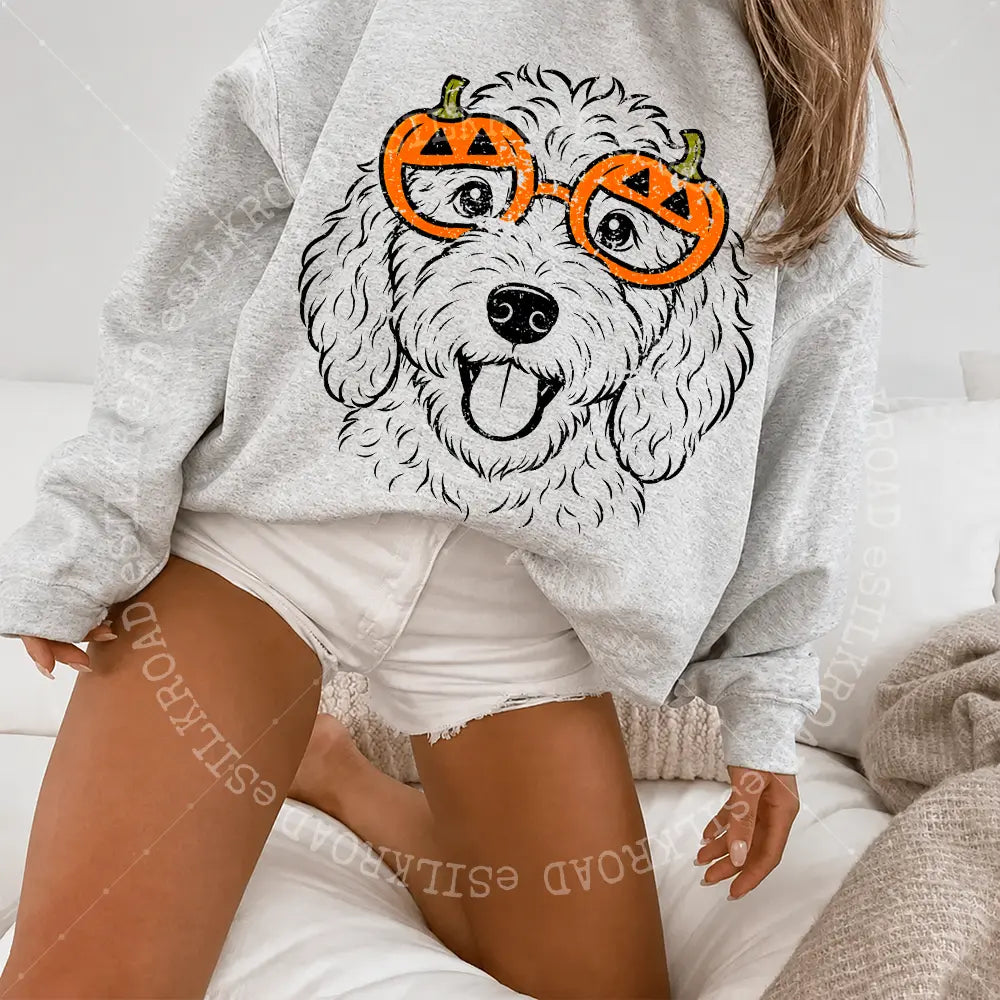 Custom 50+ Dog Breeds Halloween Sweatshirt, Funny Spooky Puppy Graphic Tee, Trick-Or-Treat Dog Tee, Cute Halloween Dog Lover T-Shirt, Unisex Sweaters, Ash Grey Color - AL