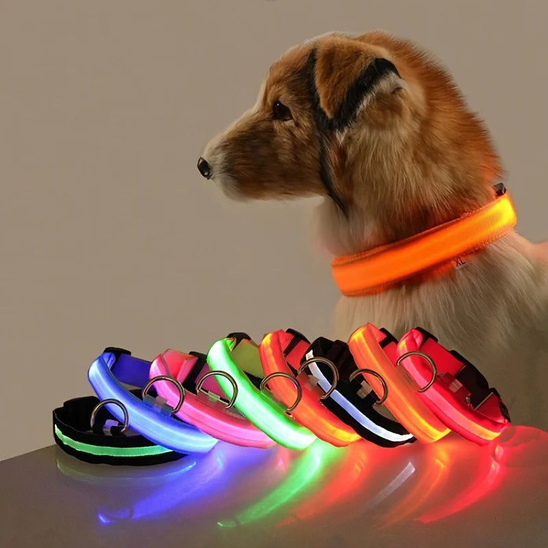 Nylon LED Night Safety Flashing Glow-in-the-Dark Dog Leash Luminous Fluorescent Pet Dog Collar