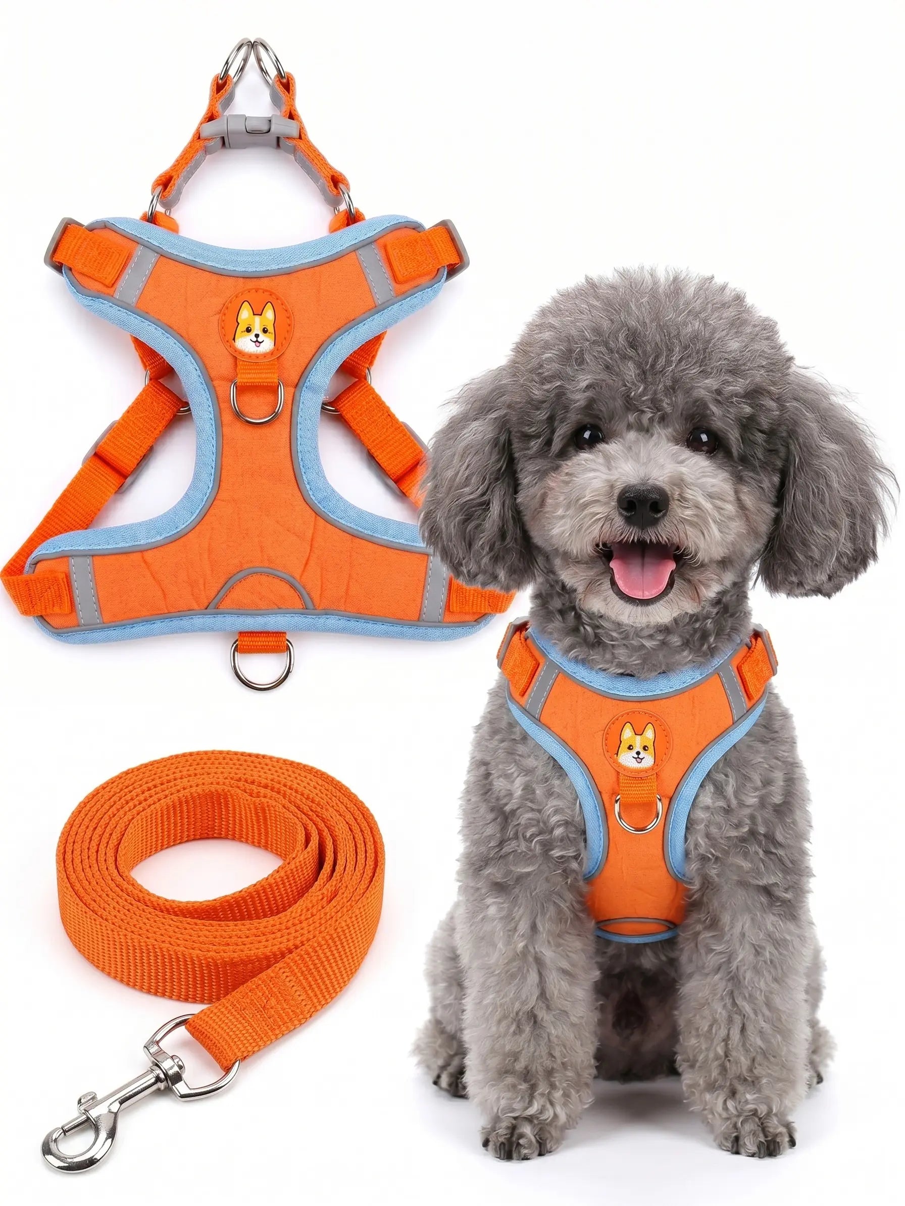 2 Pack Adjustable Pet Harness & Leash Set, Soft Suede Vest, Durable & Reflective, No-Tangle Leash for Easy Walking, Ideal for Daily Walks & Night Outdoor Use